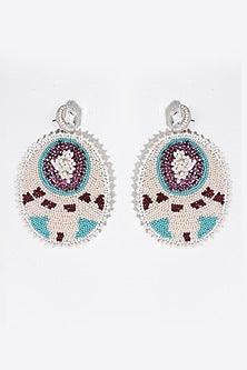 White Embroidered Dangler Earrings