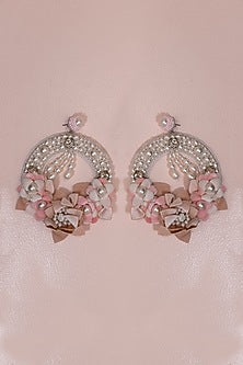 White Embroidered Floral Earrings