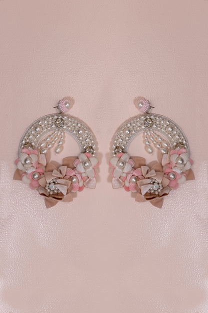 White Embroidered Floral Earrings