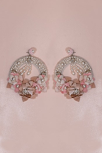 White Embroidered Floral Earrings