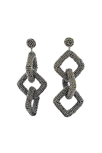 Black Bead & Fiber Ring Dangler Earrings