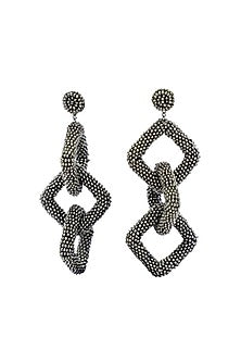 Black Bead & Fiber Ring Dangler Earrings