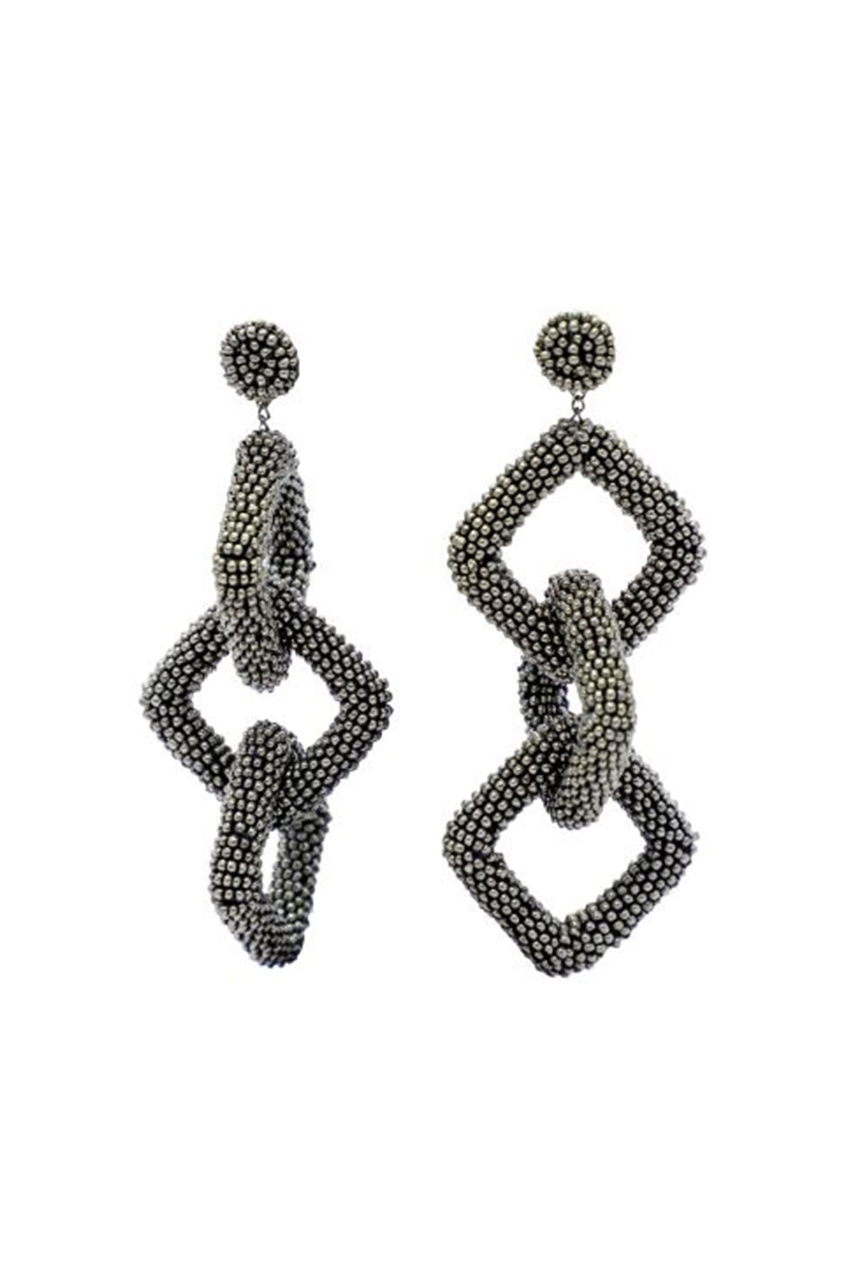 Black Bead & Fiber Ring Dangler Earrings