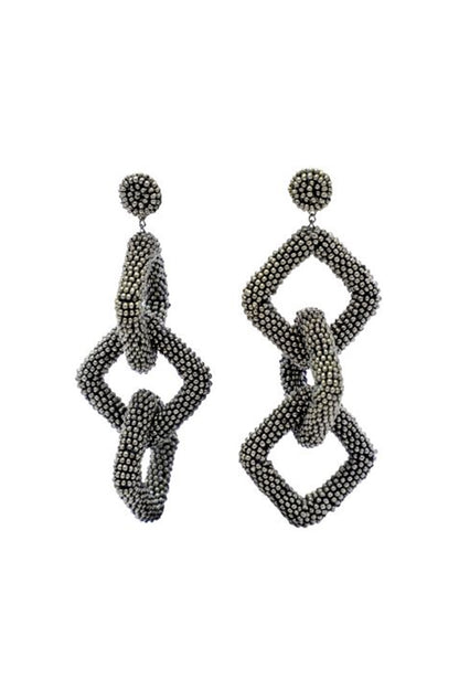 Black Bead & Fiber Ring Dangler Earrings