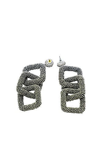 Black Bead & Fiber Ring Dangler Earrings