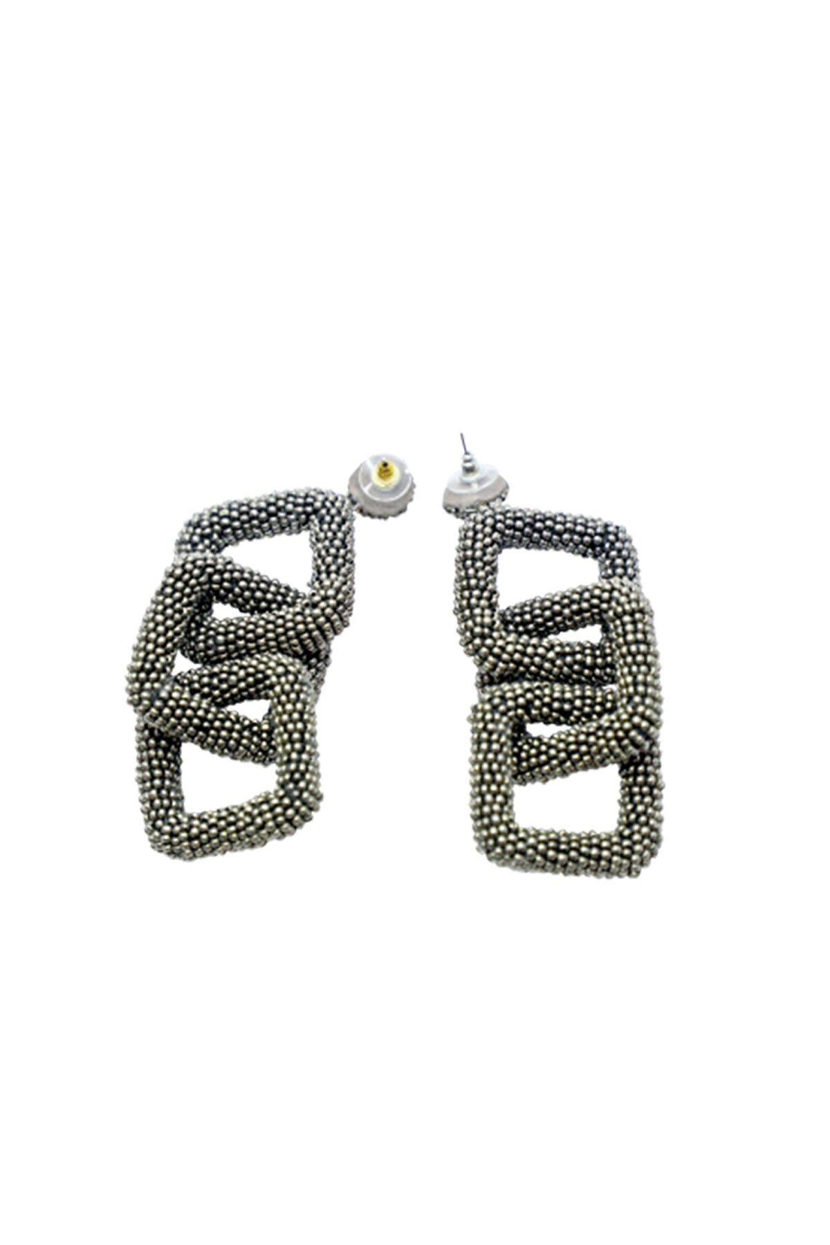 Black Bead & Fiber Ring Dangler Earrings