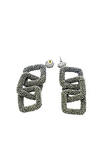 Black Bead & Fiber Ring Dangler Earrings