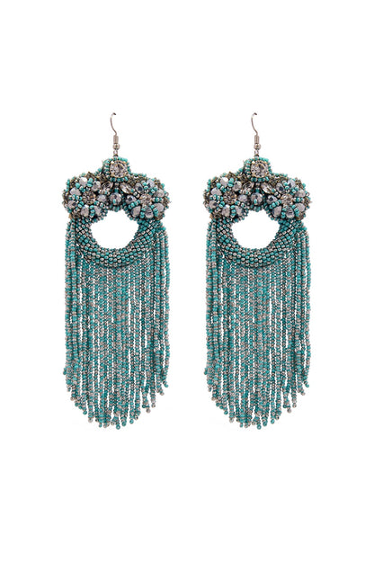 Aqua Hand Embroidered Dangler Earrings