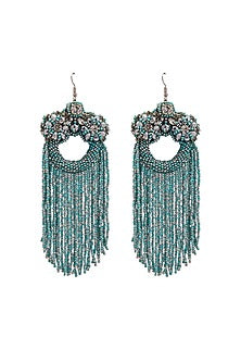Aqua Hand Embroidered Dangler Earrings