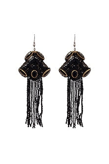 Black Hand Embroidered Dangler Earrings