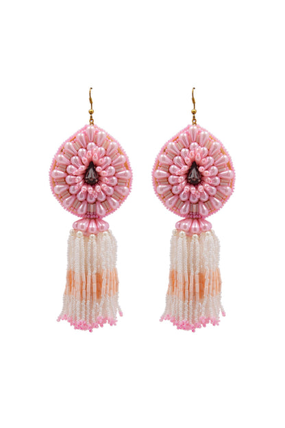 Pink Hand Embroidered Dangler Earrings
