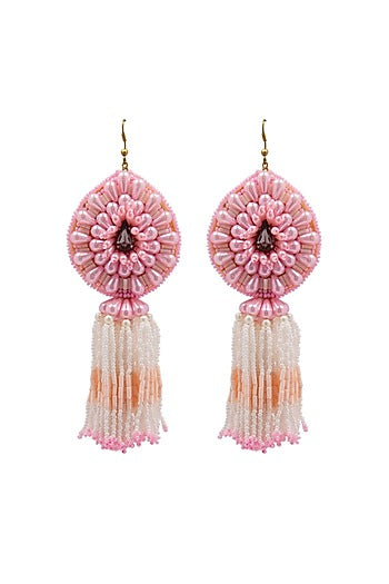Pink Hand Embroidered Dangler Earrings
