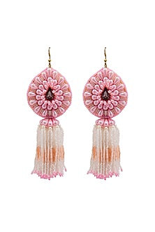 Pink Hand Embroidered Dangler Earrings