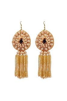 Yellow Hand Embroidered Dangler Earrings