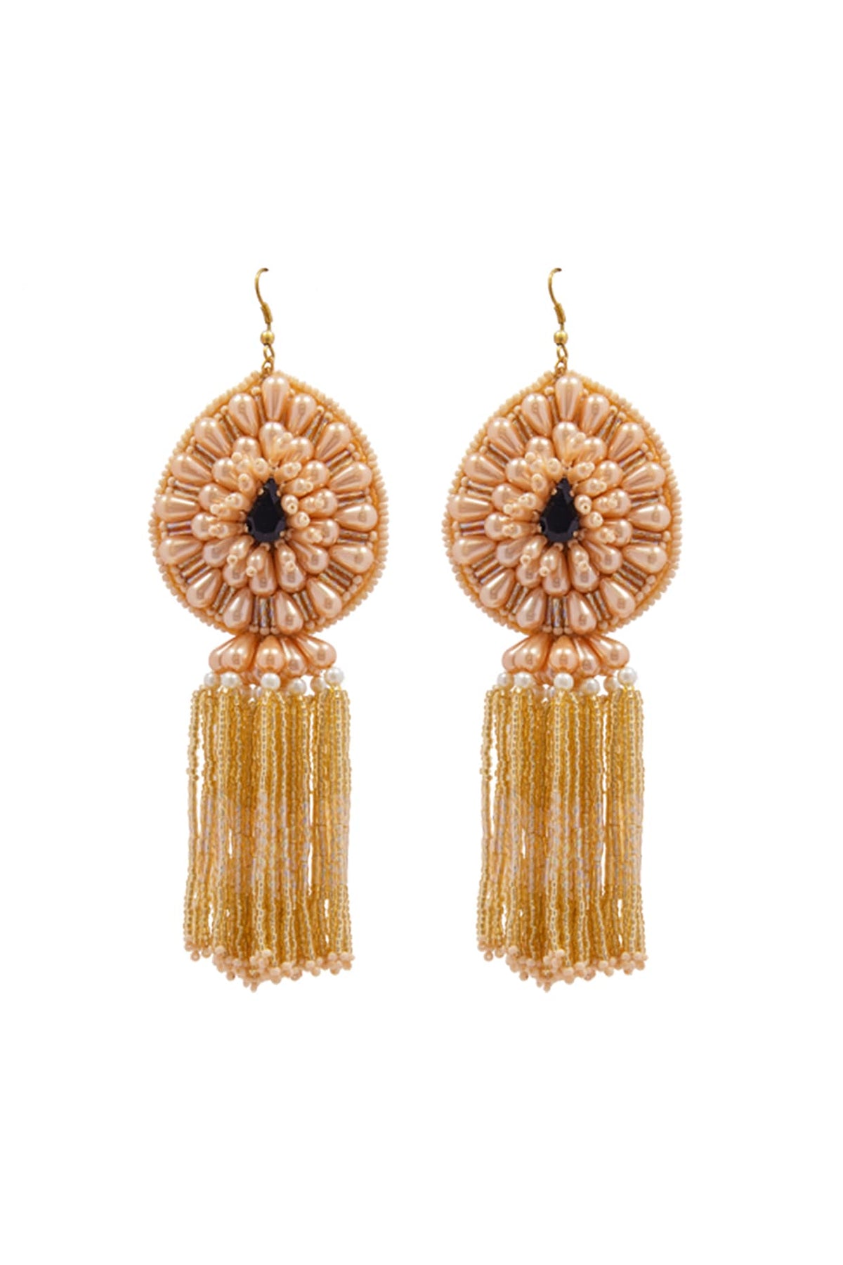 Yellow Hand Embroidered Dangler Earrings