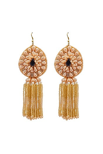 Yellow Hand Embroidered Dangler Earrings