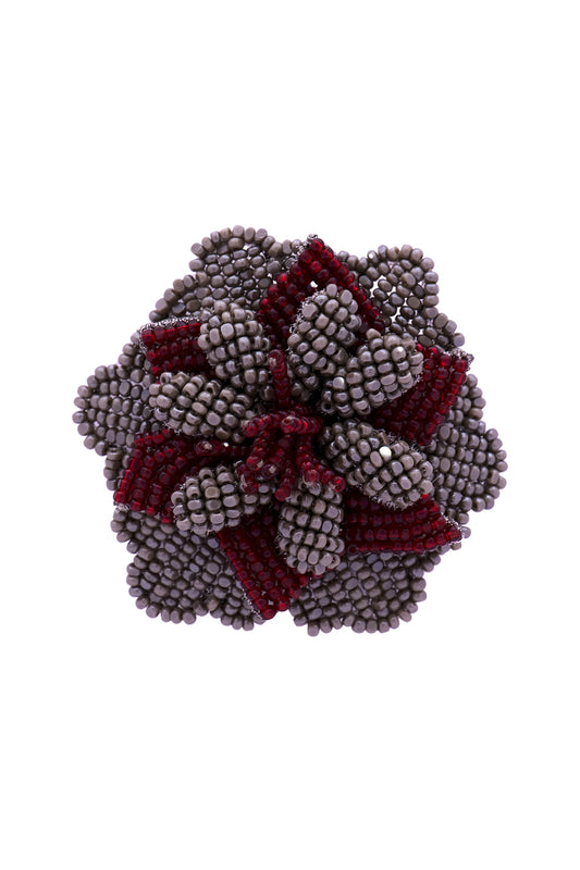 Maroon Suede Hand Embroidered Brooch