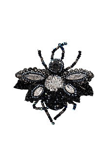 Black Suede Hand Embroidered Brooch