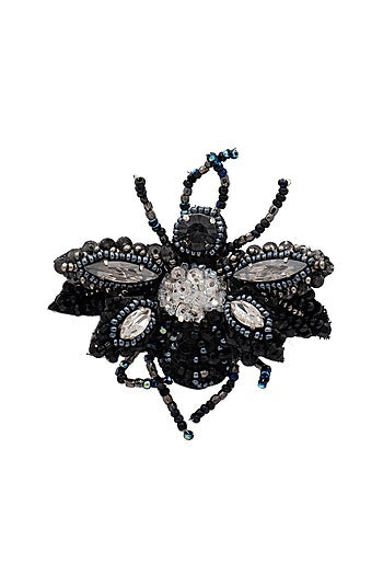 Black Suede Hand Embroidered Brooch