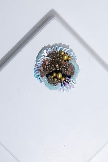 White Suede Hand Embroidered Brooch