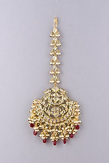 Gold Plated Red Onyx Maang Tikka