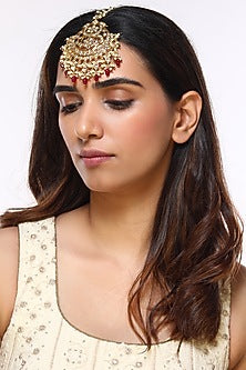 Gold Plated Red Onyx Maang Tikka