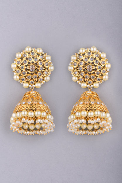 Gold Plated Kundan Jhumka Earrings