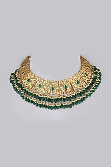 Gold Plated Green Onyx Choker Necklace
