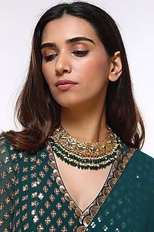 Gold Plated Green Onyx Choker Necklace