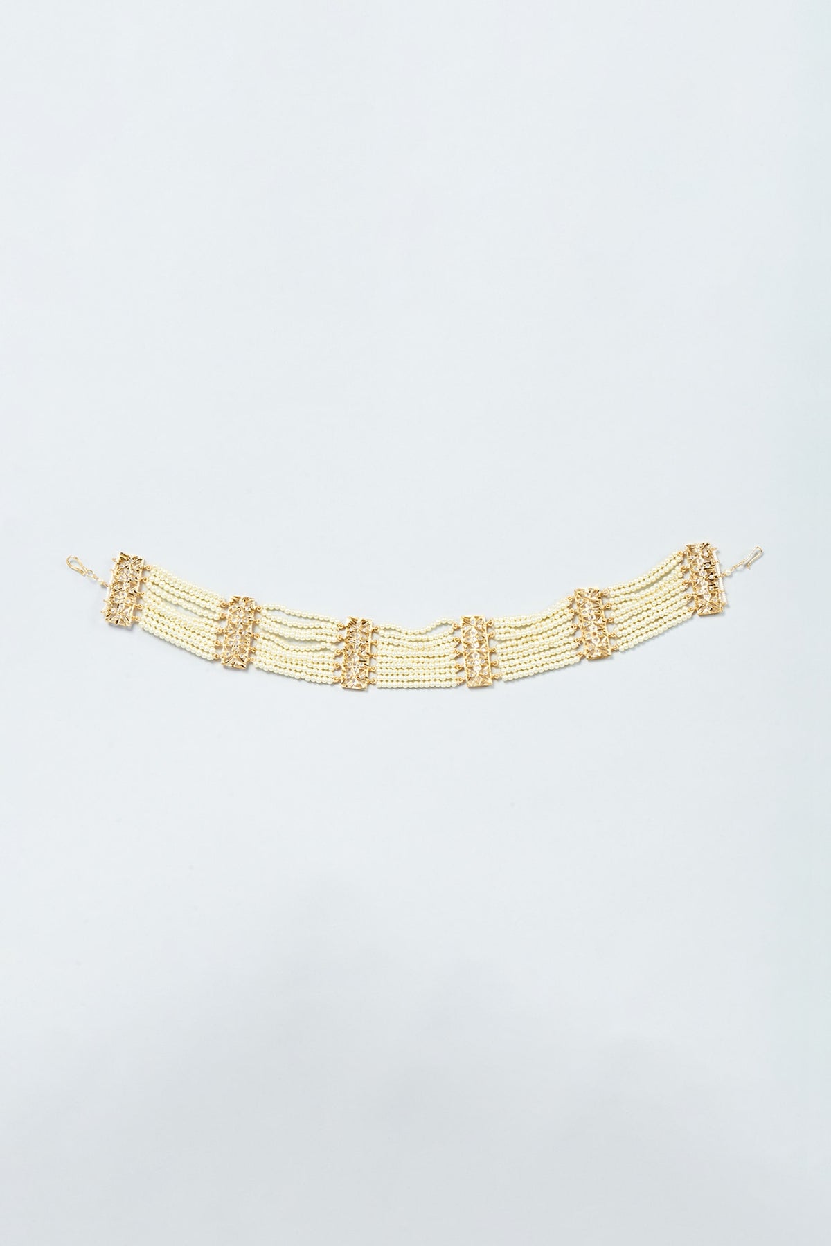 Gold Plated Pearl & Kundan Polki Mathapatti