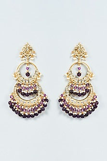 Gold Plated Purple Amethyst & Kundan Polki Chandbali Earrings