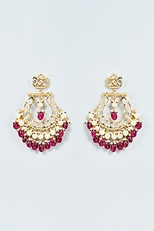 Gold Plated Red Onyx & Kundan Polki Chandbali Earrings