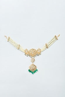 Gold Plated Green Onyx & Kundan Polki Mathapatti
