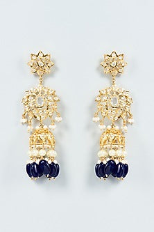 Gold Plated Blue Onyx Tumble & Kundan Polki Dangler Earrings