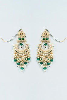 Gold Plated Green Onyx & Kundan Polki Chandbali Earrings
