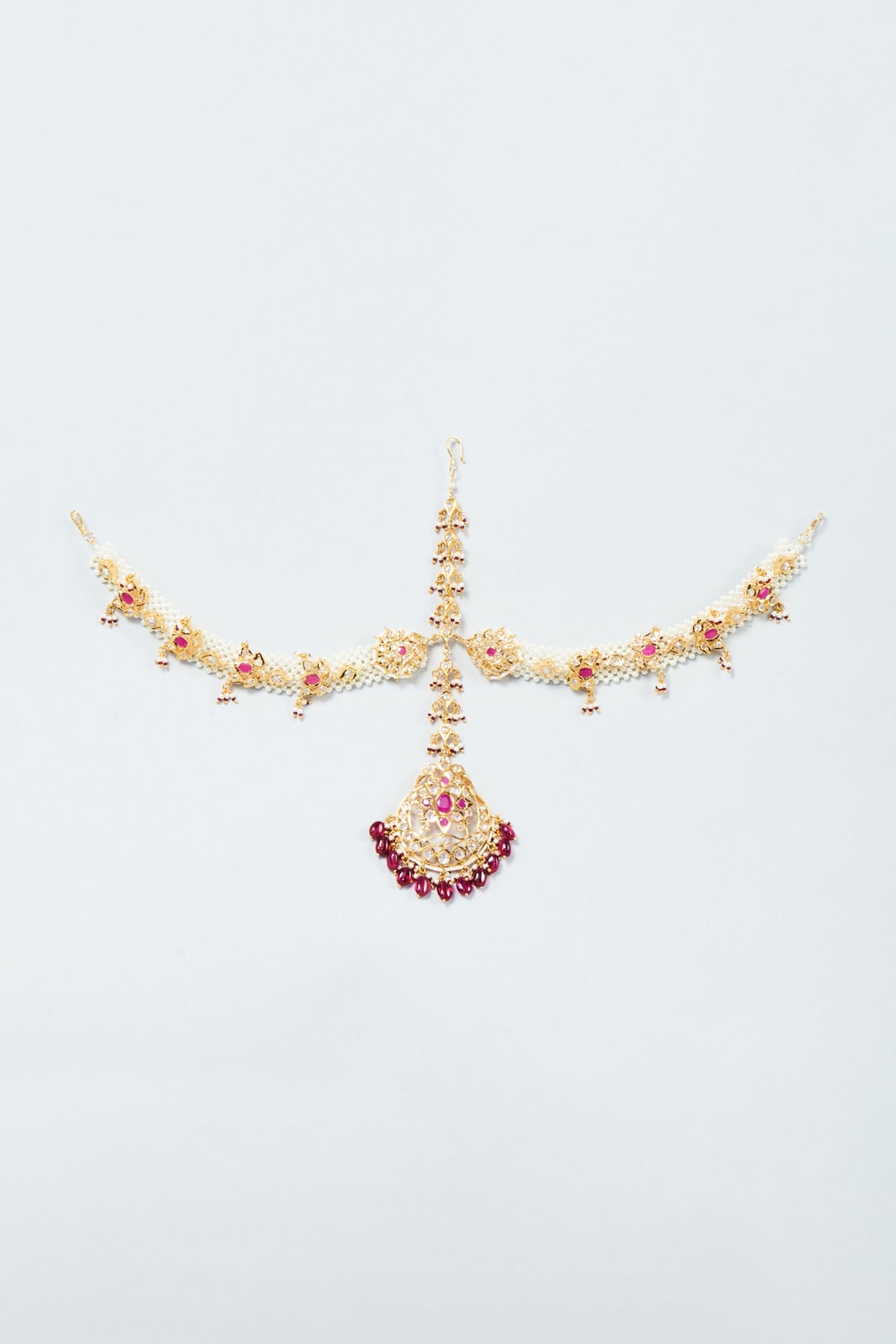 Gold plated Red Onyx & Kundan Polki Mathapatti