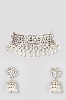 White Finish Choker Necklace Set