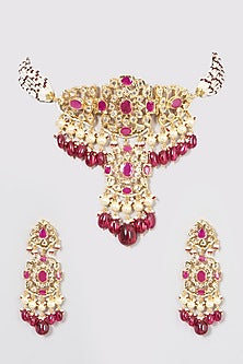 Gold Plated Choker Necklace Set With Beads