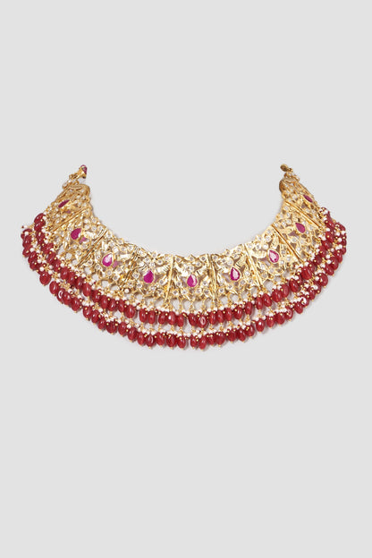 Gold Plated Choker Necklace With Beads