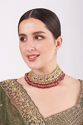 Gold Plated Choker Necklace With Beads