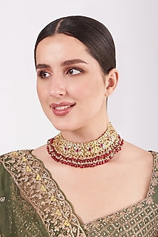 Gold Plated Choker Necklace With Beads