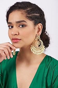 Gold Plated Kundan Polki Chandbali Earrings