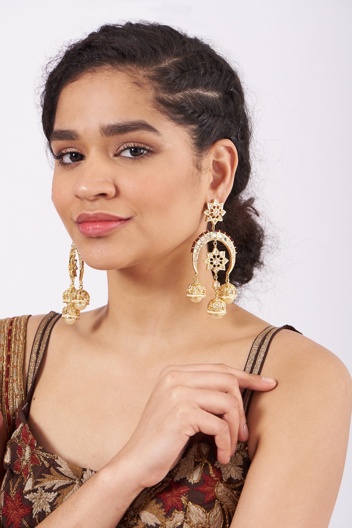 Gold Plated Kundan Polki Dangler Earrings