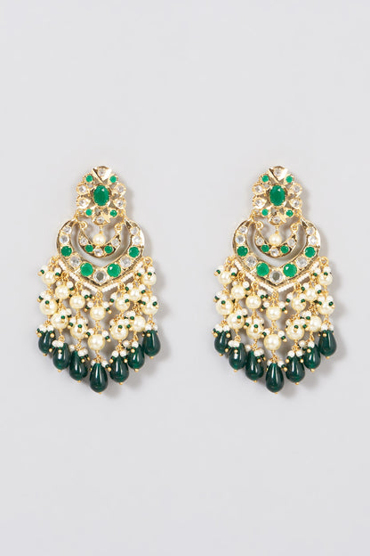 Gold Plated Kundan Polki Chandbali Earrings