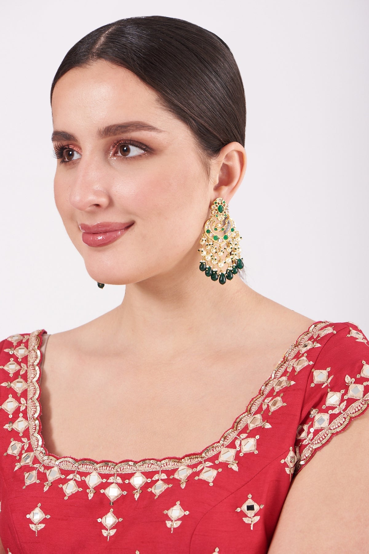 Gold Plated Kundan Polki Chandbali Earrings