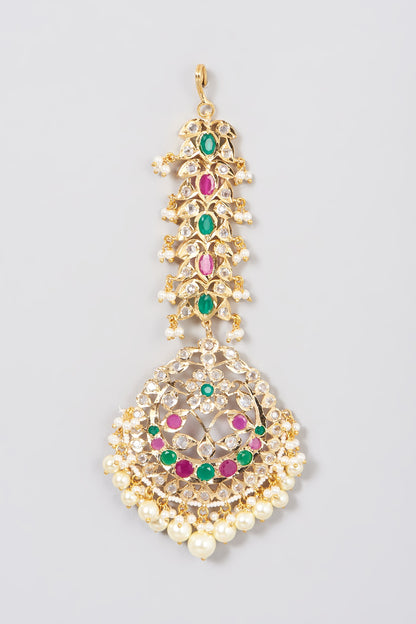 Gold Plated Onyx Beaded Maang Tikka