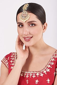Gold Plated Onyx Beaded Maang Tikka