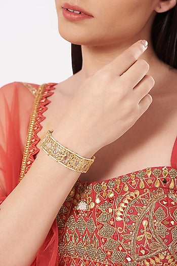 Gold Plated Bangle With Pearls