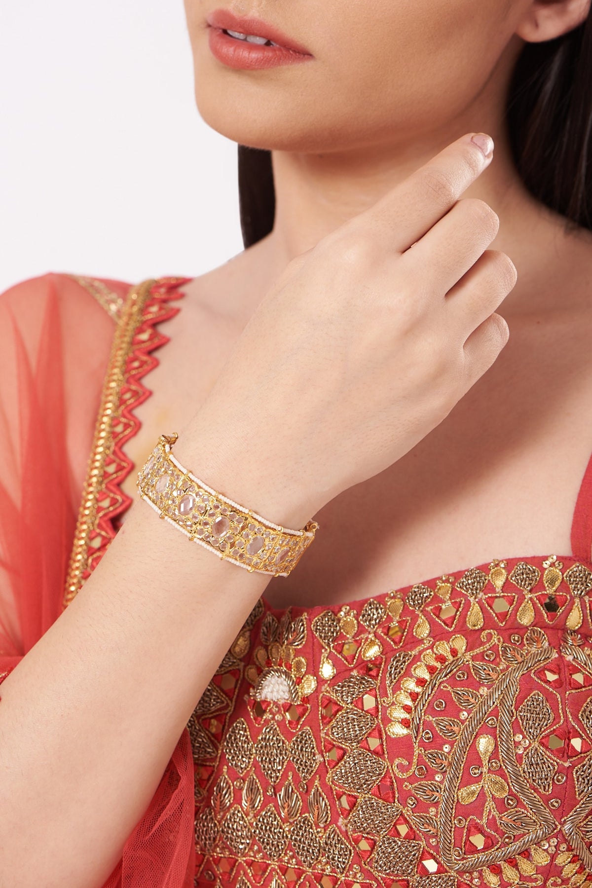 Gold Plated Bangle With Pearls