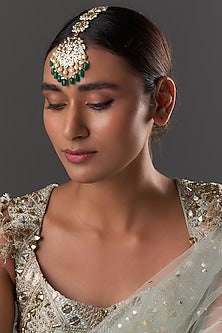 Gold Plated Kundan Polki & Green Onyx Maangtikka